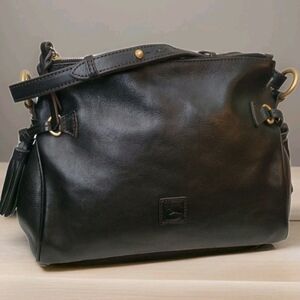 Dooney & Bourke Black Florentine Leather Shoulder/Hobo Bag With Brass Hardware